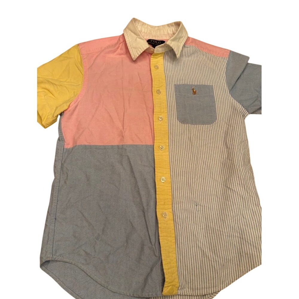 Polo Ralph Lauren Kids Colorblock Multi Stripe Oxford Shirt M 10-12 Short Sleeve